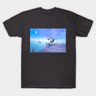 Grey Herons and Morning Moon T-Shirt